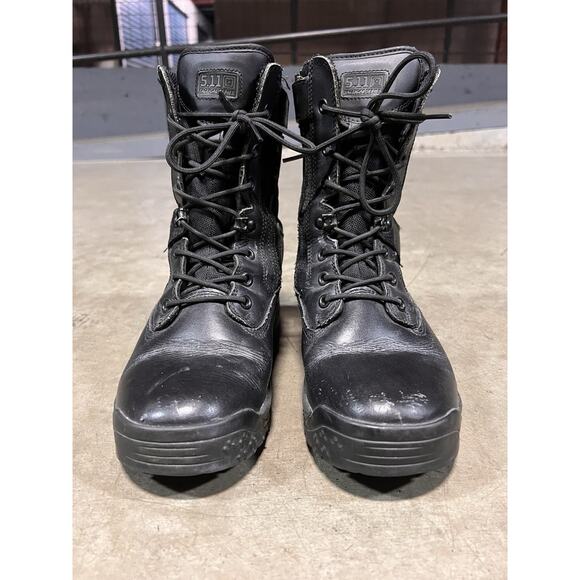 5.11 Tactical Boots Men’s 8” Side Zip Sz 8.5 ATAC Storm Black Leather Combat - Picture 1 of 12